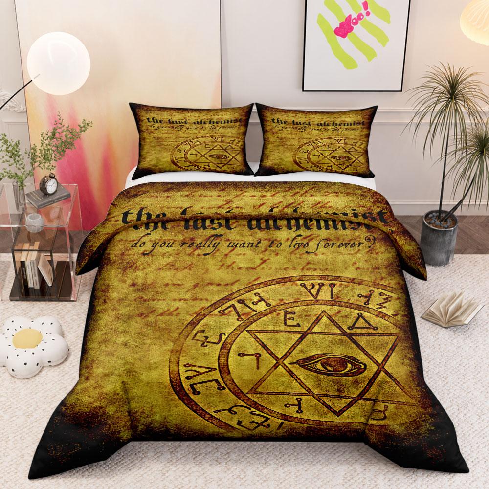 Artistic The Last Alchemist Occult Seal Art Yellow King Size Duvet Cover, Hygienic Washable Duvet Cover, Comfy Bedding Set for Family Use