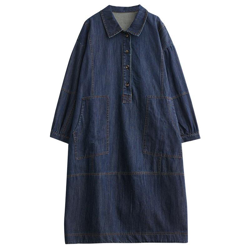 LYRIA Denim Casual Long Sleeve Collar Dress Large Size Women's Leisure Dress Korean Version