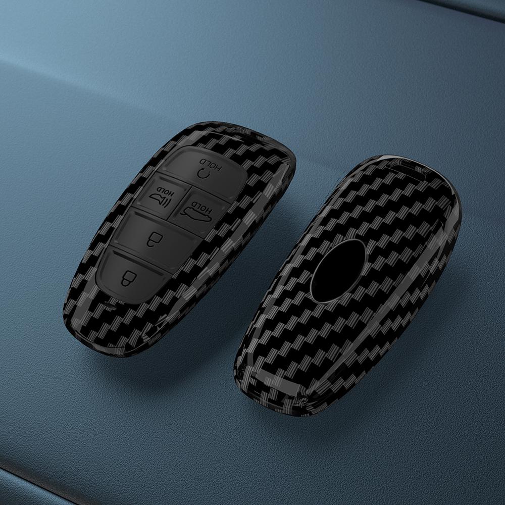 Abs Carbon Fiber Car Key Case Cover For Hyundai Tucson Solaris Sonata Hybrid Nexo Nx4 Santafe Dn8 Accessories