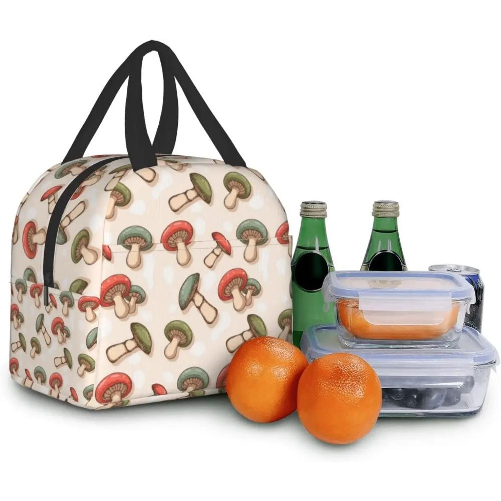 Aesthetic Mushroom Print Lunch Box Kawaii Small Insulation Lunch Bag Reusable Food Bag Lunch Containers Bags for Women Men