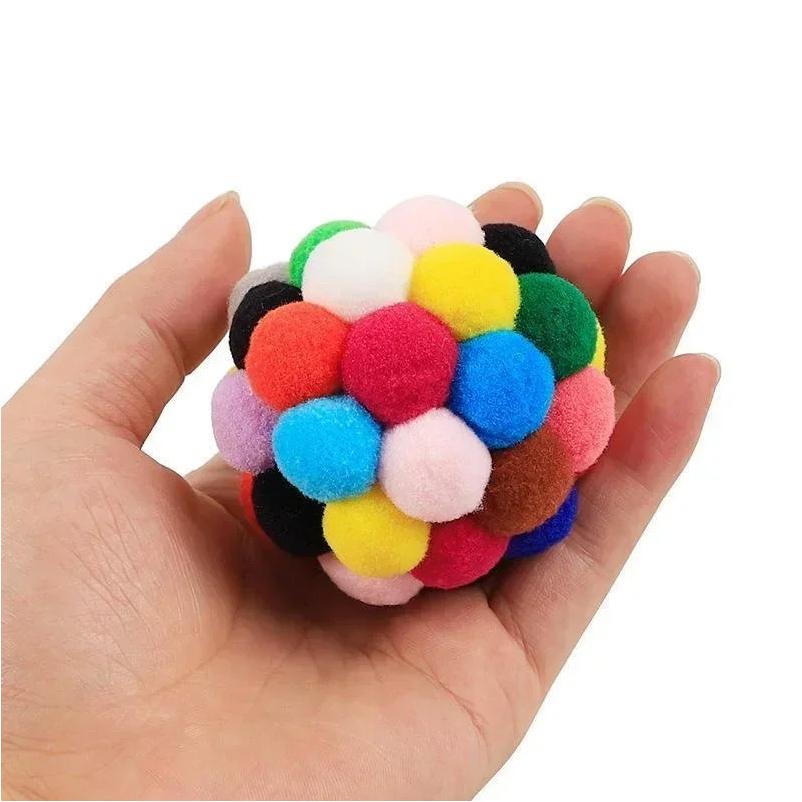 Pet Toy Cat Toys Cat Plush Ball Toys Pet Bouncy Bell Ball Toy Colorful Pompoms Pet Supplies Random Color
