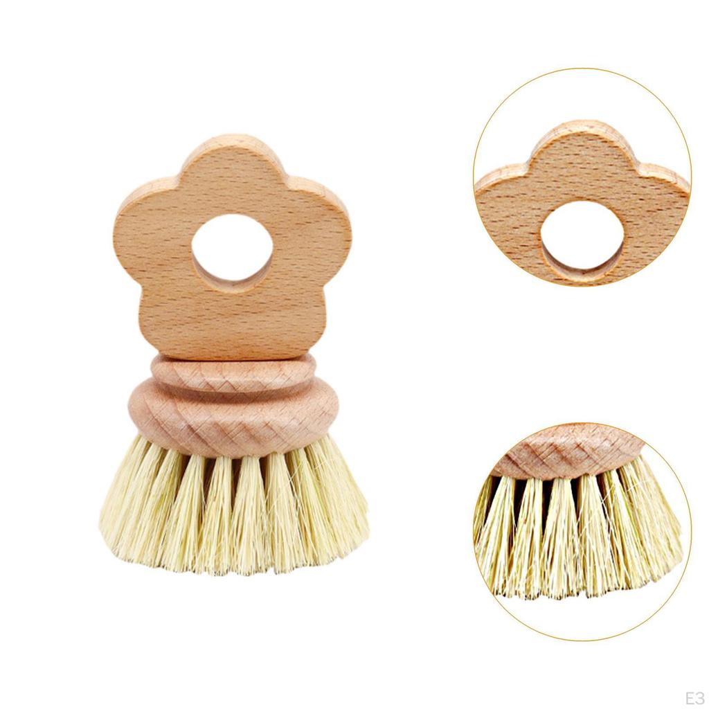 Dish Brush Scrub Home Cleaning Tools with Handle Sisal Bristles Fruit Vegetable Scrubber