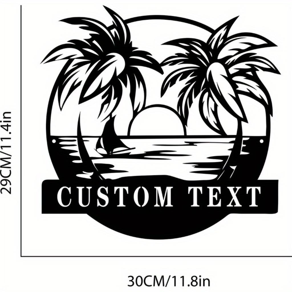 Custom Tailored Personalized Beach Decor Palm Tree Sign Outdoor Sunset Metal Sign