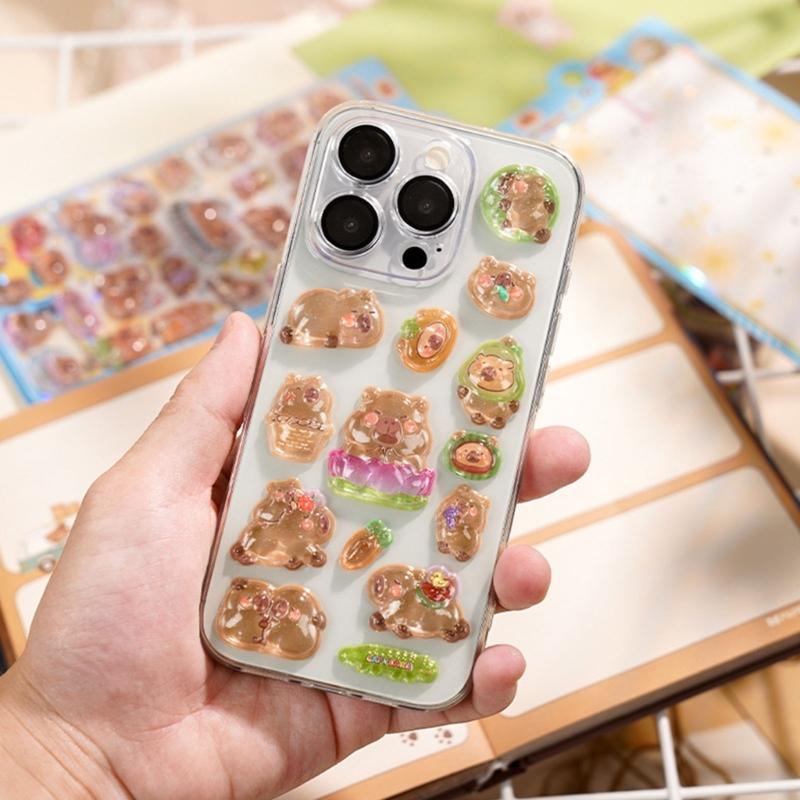 Vibrant Crystal Stickers Showcasing Playful Cartoon Capybara Safe For Youngsters Art Activities And Fun