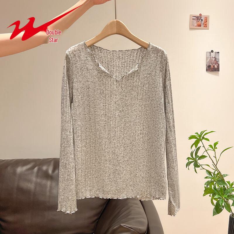 Shuangxing Women s Ice Silk V-neck Long-Sleeve T-shirt M серый