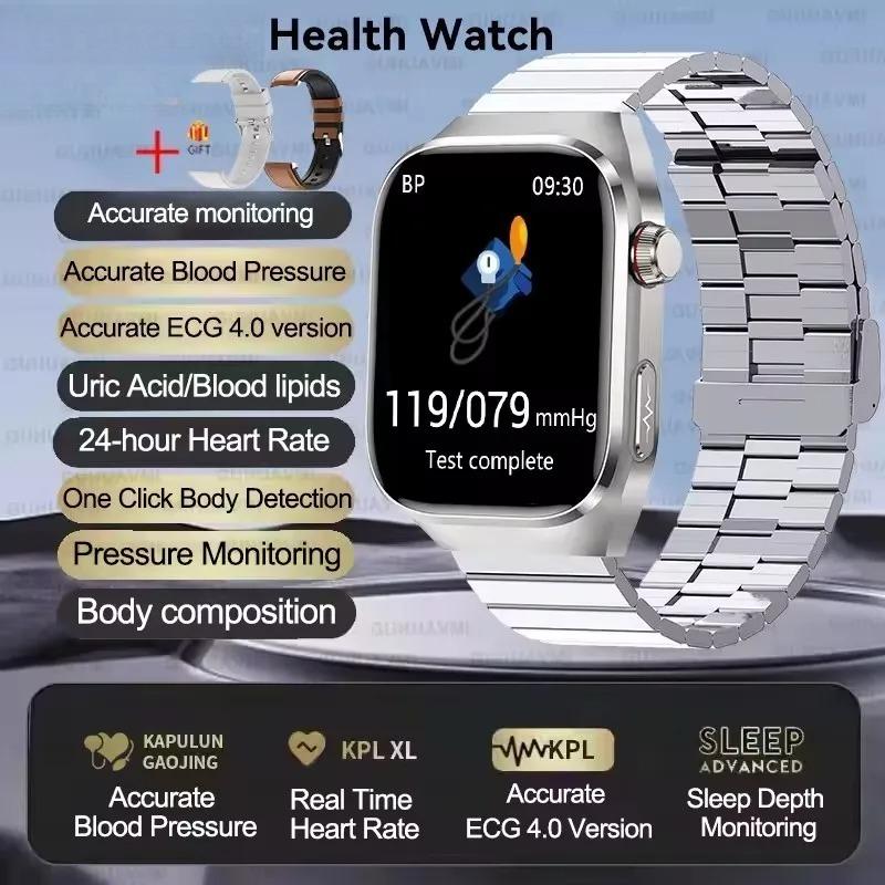 2026 NEW ECG Blood Oxygen Blood Pressure Temp Monitor Men Uric Acid Blood Fat Health Diagnosis HD Bluetooth Call Men Smart Watch