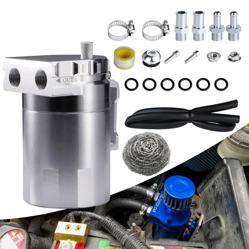 Oil Separator Reservoir Tanks Oil Catch Aluminum Can Kit Baffled with Air Filter Universally for Most Car