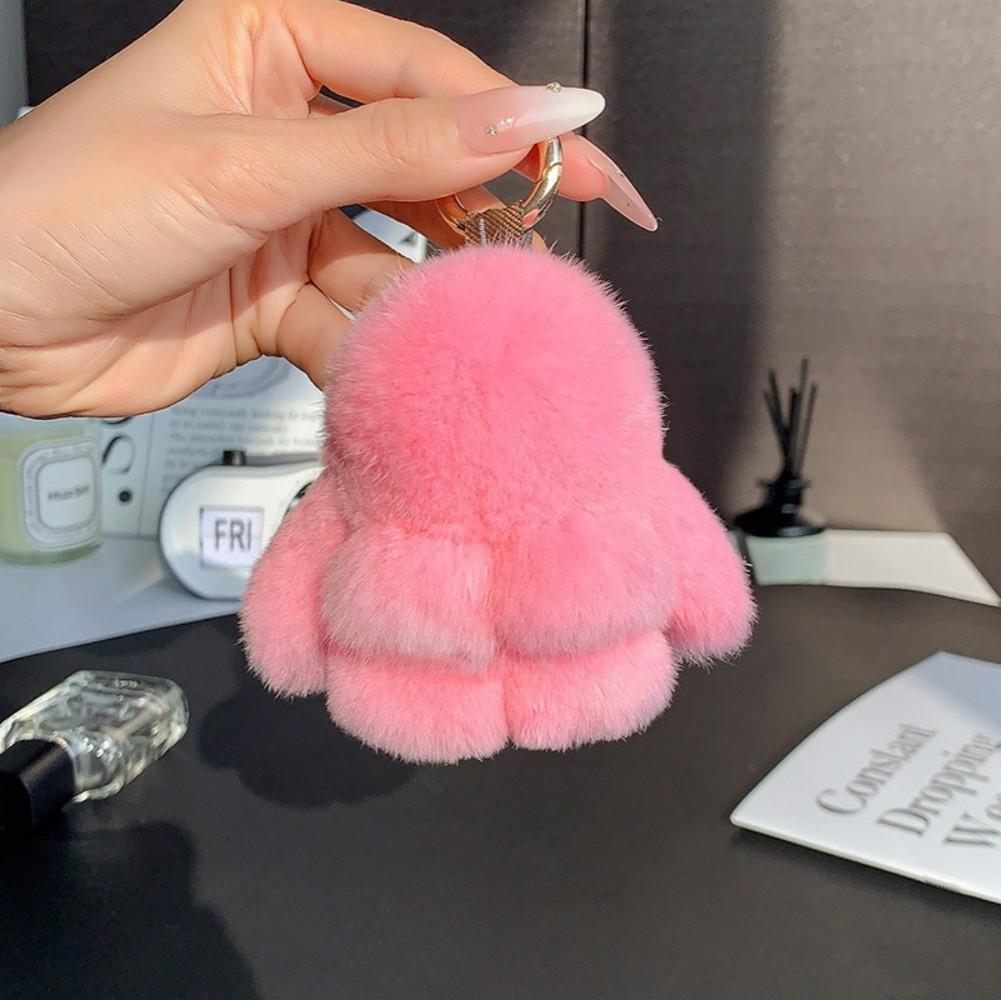 Cute Bunny Doll Plush Keychain Fashion Soft Fluffy Backpack Pendant Home Car Decoration Gift Toy Real Mink Fur Rabbit Keychains