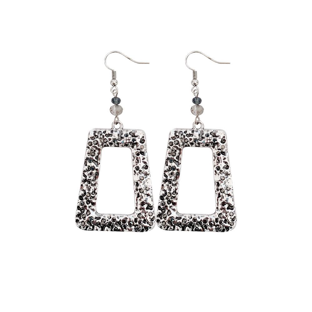 Retro Hollow Trapezoid Earrings with Irregular Polka Dot Pattern