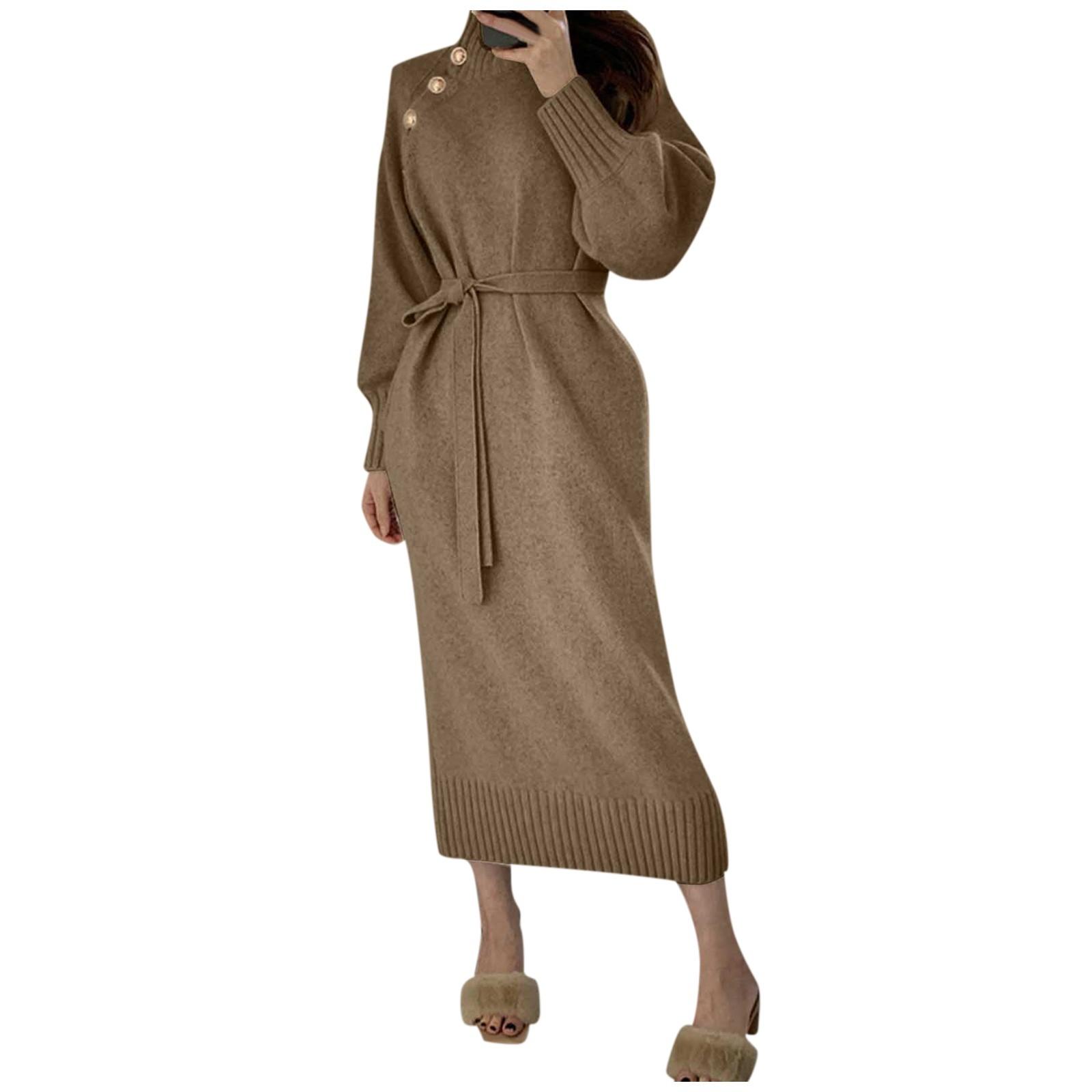

Women s And Winter Fashion Loose Turtleneck Button-down Sweater Color Casual Dress XXL хаки