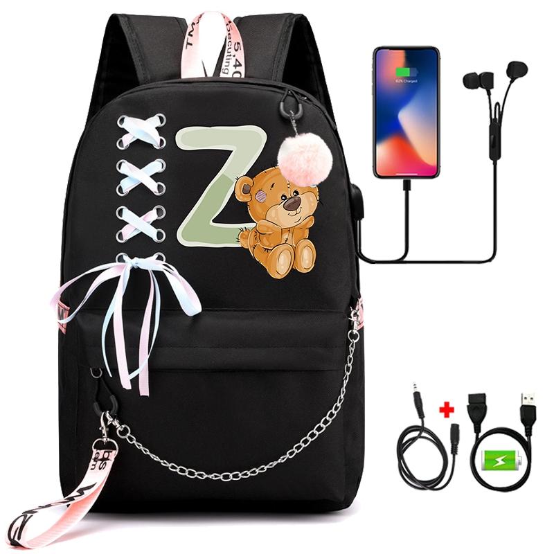 Batoh Little Bear s 26 anglickými písmeny pro děti Zpátky do školy pro chlapce Dívka Kreslená taška na knihy Kawaii Studentská školní taška