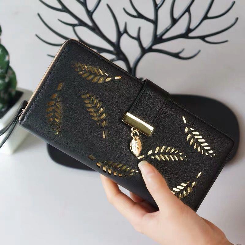 Youthful Embossed Long Wallet: Three-in-One Coin Purse, Anti-Magnetic, Multi-Card Slot Holder, with Elegant Cutout Design.