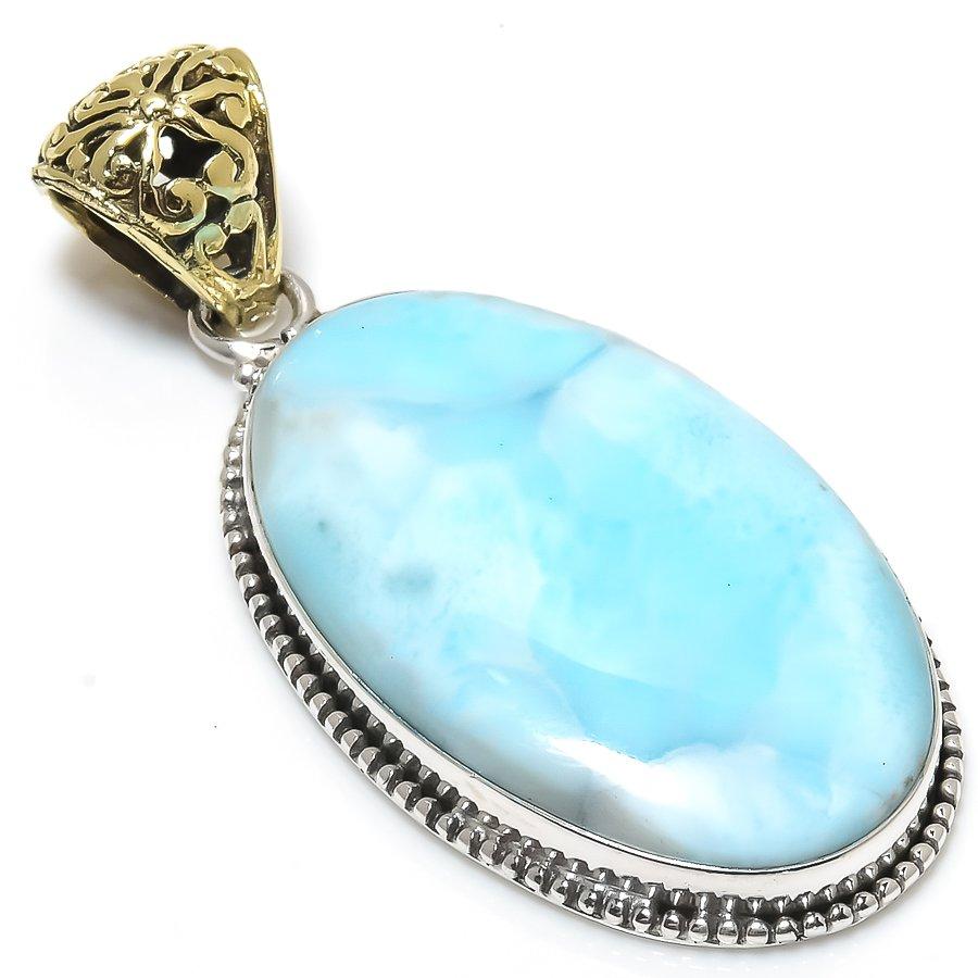 Natural Republic Larimar Gemstone 925 Solid Sterling Silver Pendant 2.25" Q4d80