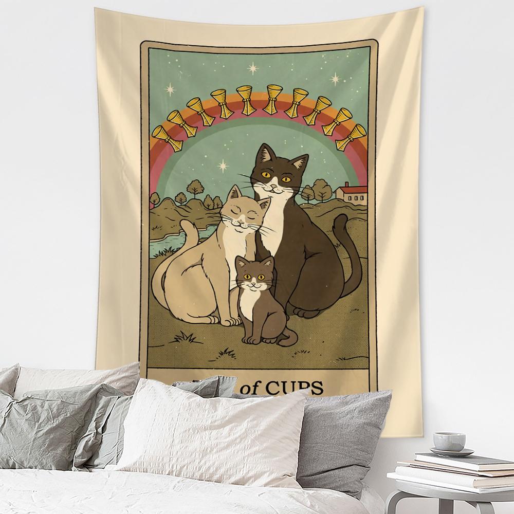 Cat Coven Tapestry Printed Witchcraft Hippie Tapiz Wall Hanging Bohemia Mandala Art Aesthetic Room Decor