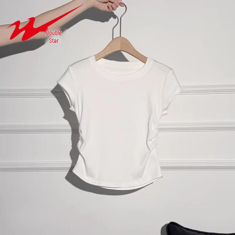 Shuangxing Women's Pleated Round Neck T-Shirt