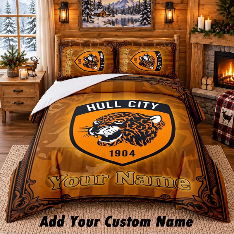 Hull FC Pattern Bedding 3Pcs Set Custom Name, Bed Sheet And Pillowcases For Home Bedroom