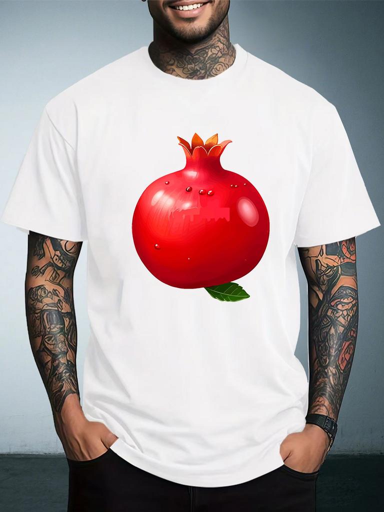 Unisex Summer Casual Short Sleeve T Shirt Vivid Red Pomegranate Fruit Graphic Oversized Loose Tees Street Daily Fashion Tops