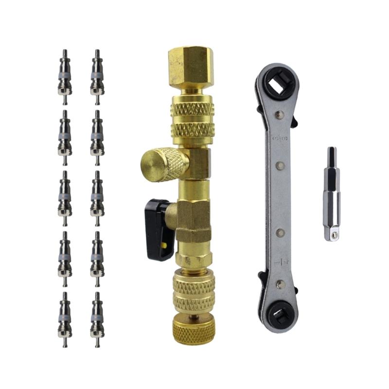 Valves Cores Remover Tool with Hex Bit Adapter Valves Cores HVAC Service Wrench Set for Air Conditioner Equipment Repair