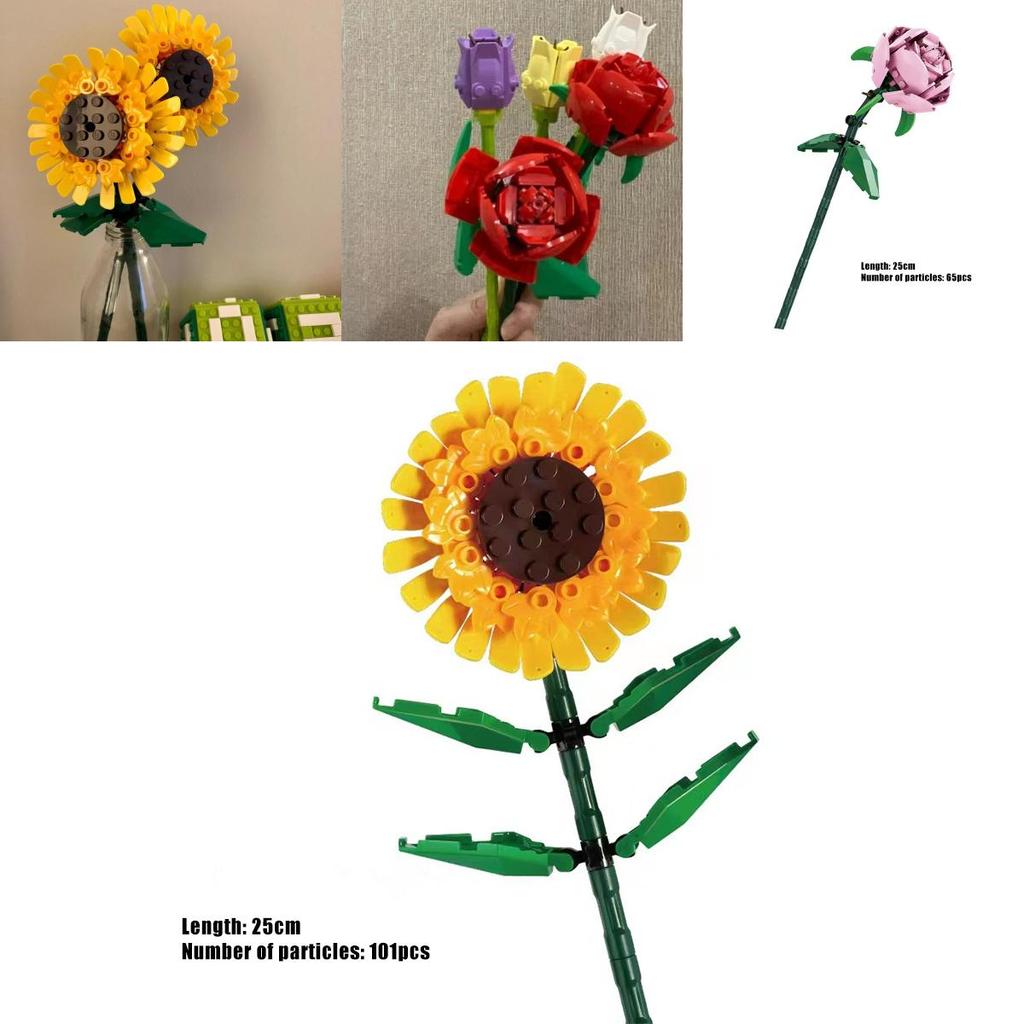 Rose Sunflower Tulip Building Blocks Toy Kids Gift Simulate Flowers Decor