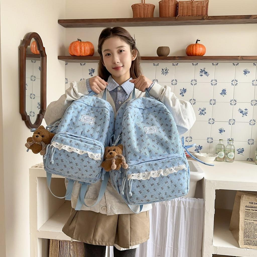 Schoolbag new schoolbag ins wind Korean female niche light class junior high school students corduroy large-capacity backpack