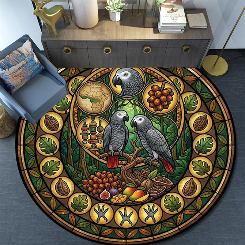 Jungle Parrot Glass Round Area Rug Under Office Chairs Bedroom Living Room Home Decor
