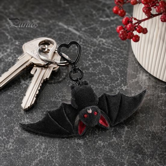 Versatile Keychain 1/2/3Pcs Pendant, Black Alloy Spring Buckle Key Chain, Double-Layer Plush Bat Denim Bag Charm Wings Holder, Goth Style Red