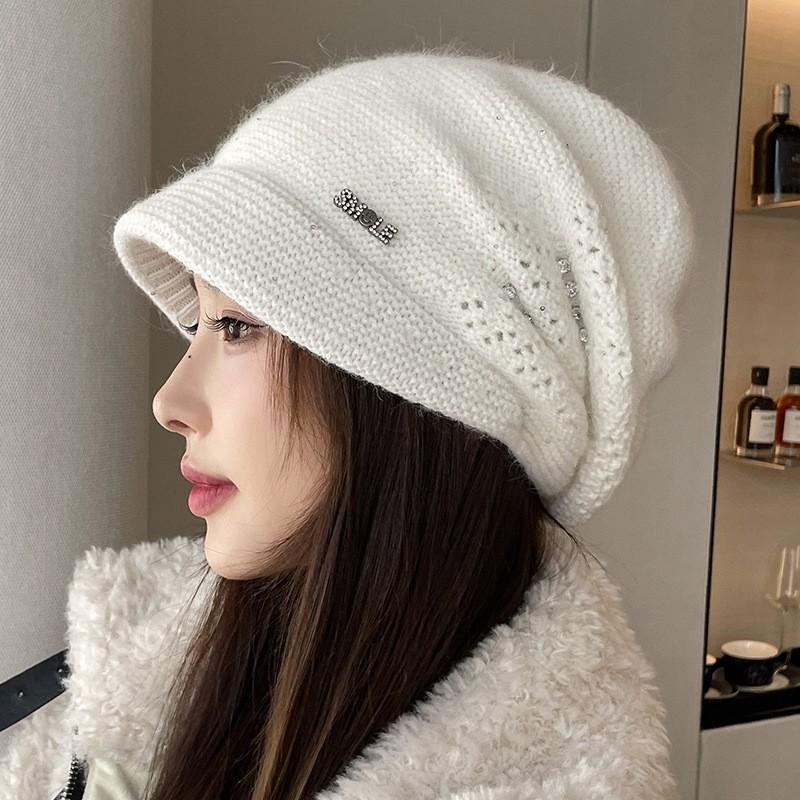 

Женская осенне-зимняя шапка-бини, ветрозащитная и теплая, с козырьком, универсальная, модная вязаная шапка белый