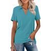 Summer Casual V Neck T Shirts Women Short Sleeves Collared Basic Tees Blouse