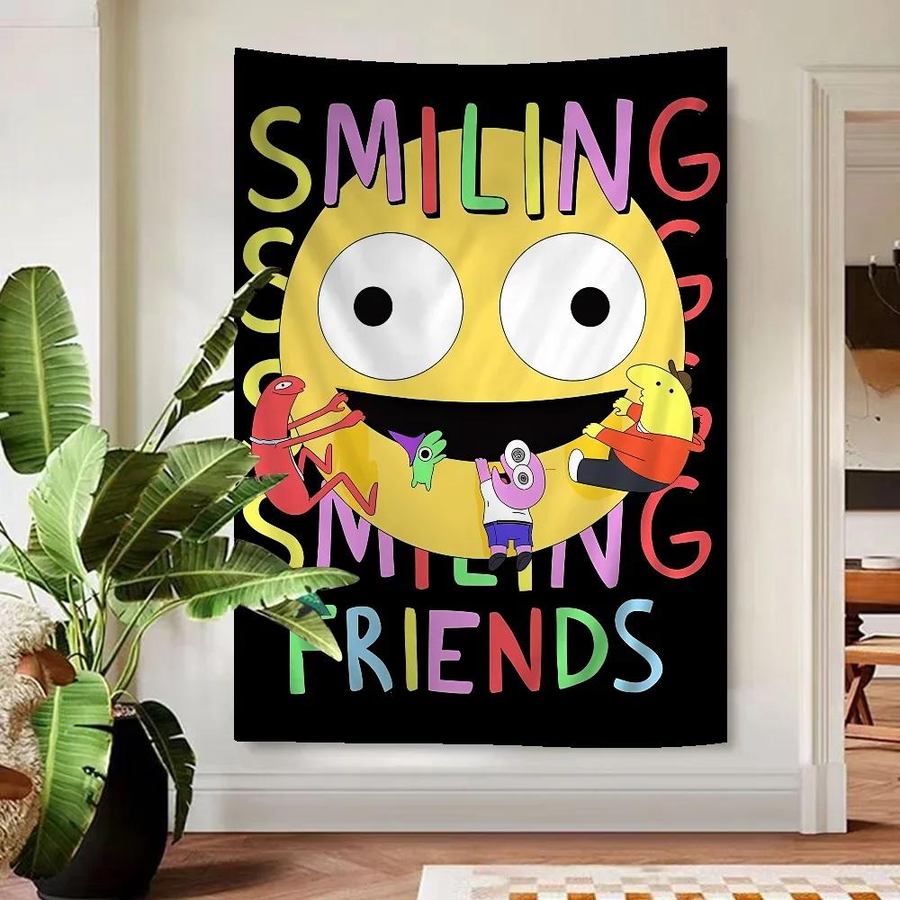 VIKAMA Cartoon SSmiling Friends Colorful Tapestry Wall Hanging Bohemian Wall Tapestries Mandala Wall Art Decor