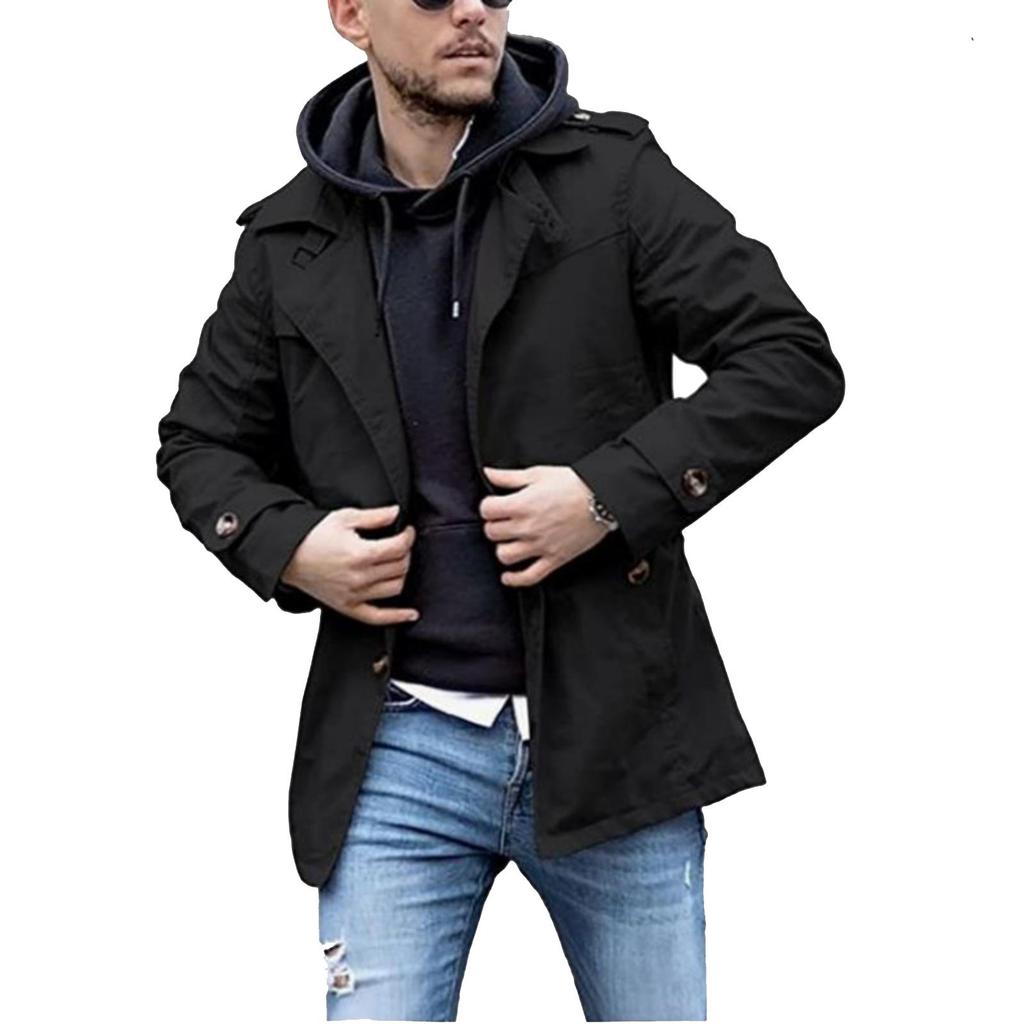 Trench da uomo casual e alla moda, tinta unita, lunghezza media, con revers e bottoni
