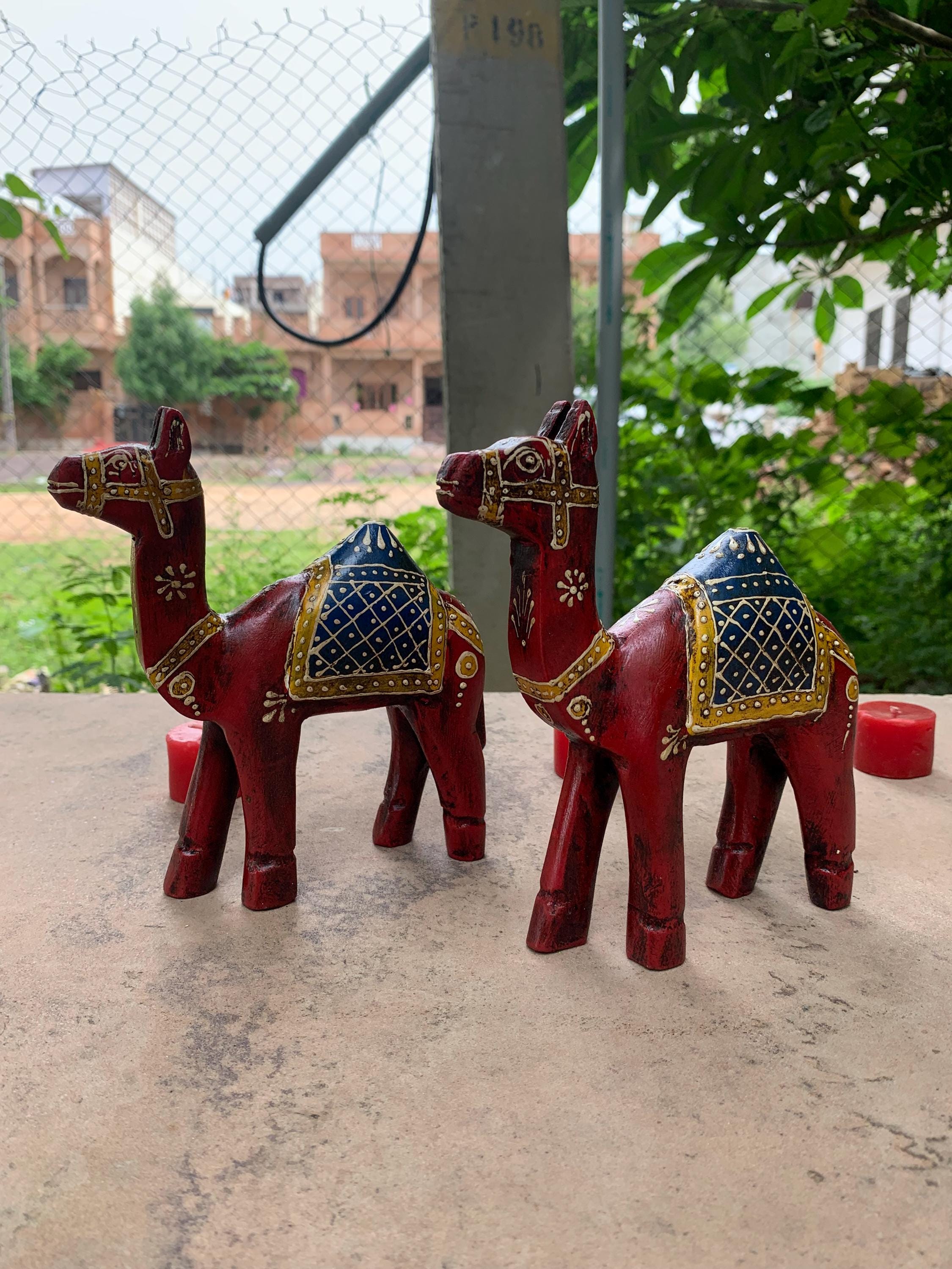 

Handmade Wooden Camel Set: Rajasthani Painted Table Decor 16” X 8” X 24” (l x w x h) разноцветный