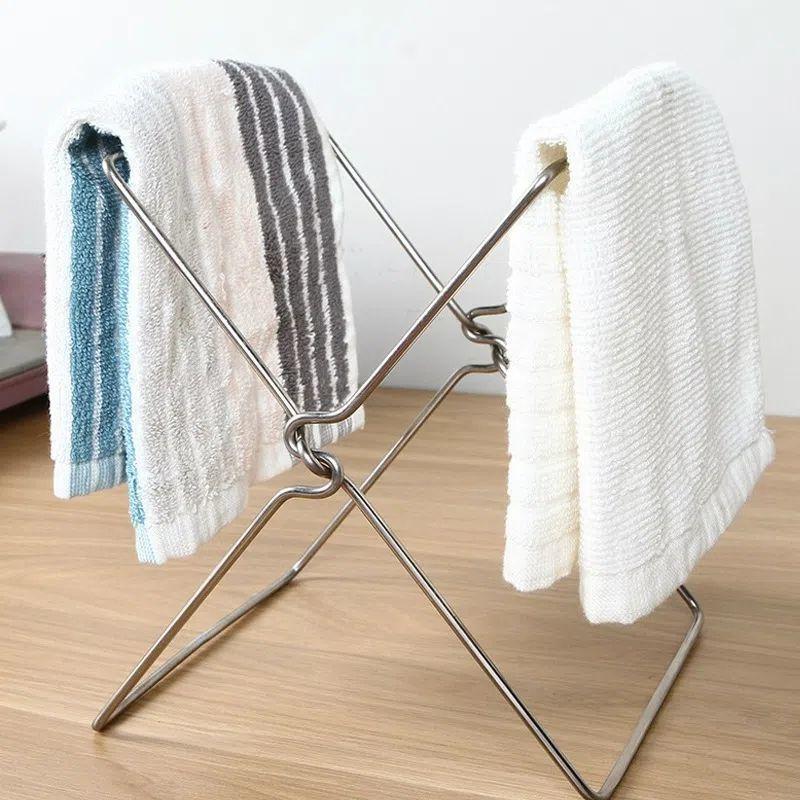 Stainless Steel Trash Rack Foldable Kitchen Desktop Office Trash Holder Trash Bag Towel Hanger Kitchen Garbage Bin  Garbage Can