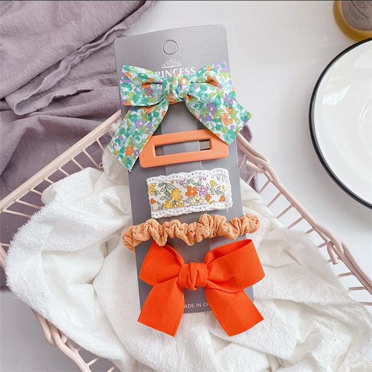 Floral Fabric Bow Hair Clip Set Girls Hair Clips Set Cute and Lovely Plain Color Hair Grips Set