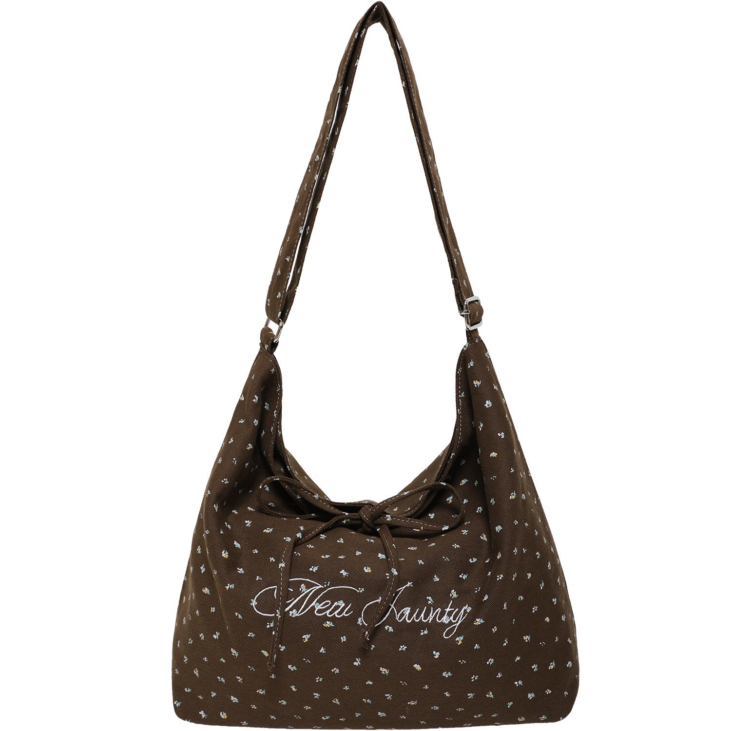 Вместительная сумка кроссбоди, нишевая сумка с бантом, сумка-тоут на одно плечо в горошек коричневый