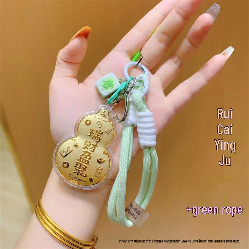 Handmade 999 Pure Gold Gourd Keychain & Bag Charm - Perfect Jewelry Gift for Boyfriend/Girlfriend