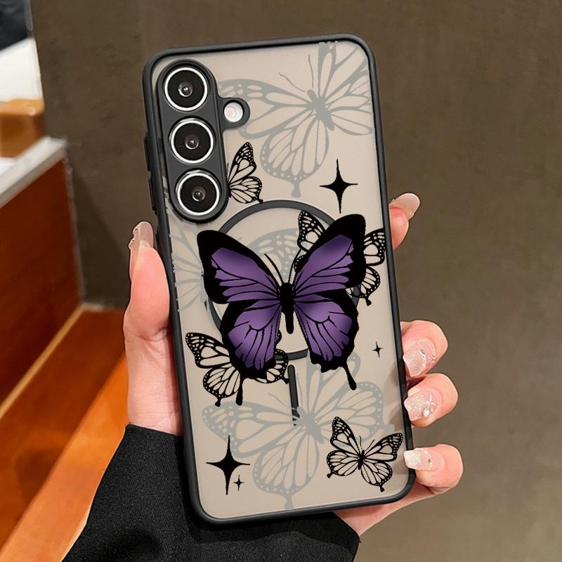 Butterfly Flowers Pattern Magnetic Phone Case For Samsung Galaxy S26 S25 S24 S23 S22 Ultra Plus S25 S24 S23 FE TPU PC Back Cover