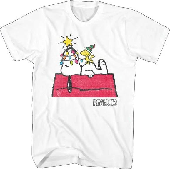 Men s Peanuts Lazy Snoopy Christmas T-Shirt Woodstock Dog House - Size Small 3XL