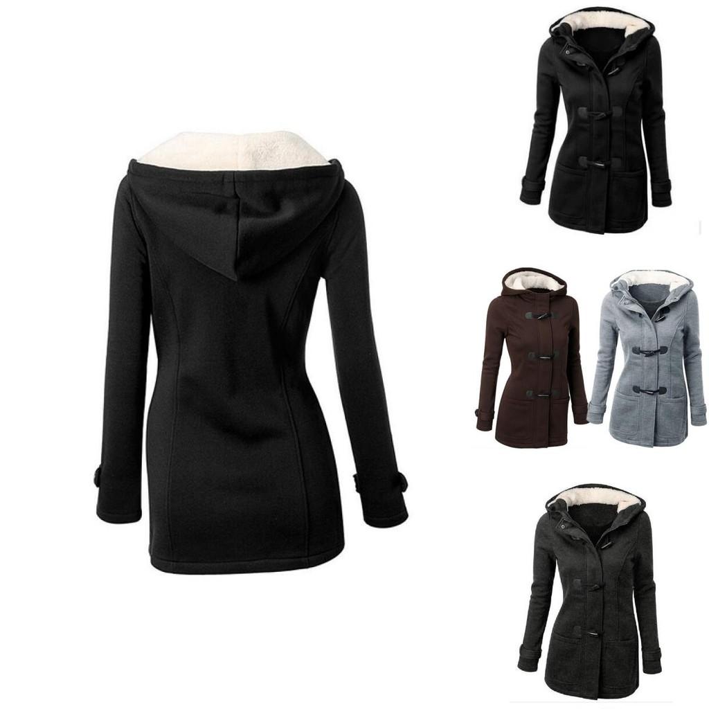 Giacca da Donna con Cappuccio in Misto Poliestere e Cotone con Zip e Bottoni a Corno Vestibilità Sartoriale Elegante Capospalla da Pendolare