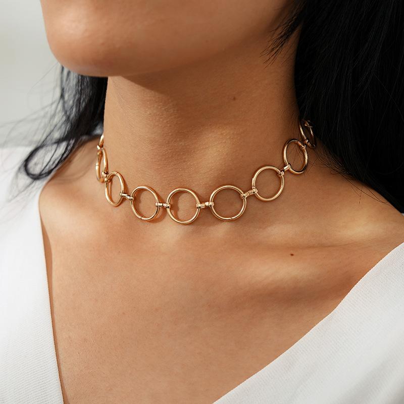 Thick chain circle punk style exaggerated necklace, simple and versatile trend ins short necklace wholesale