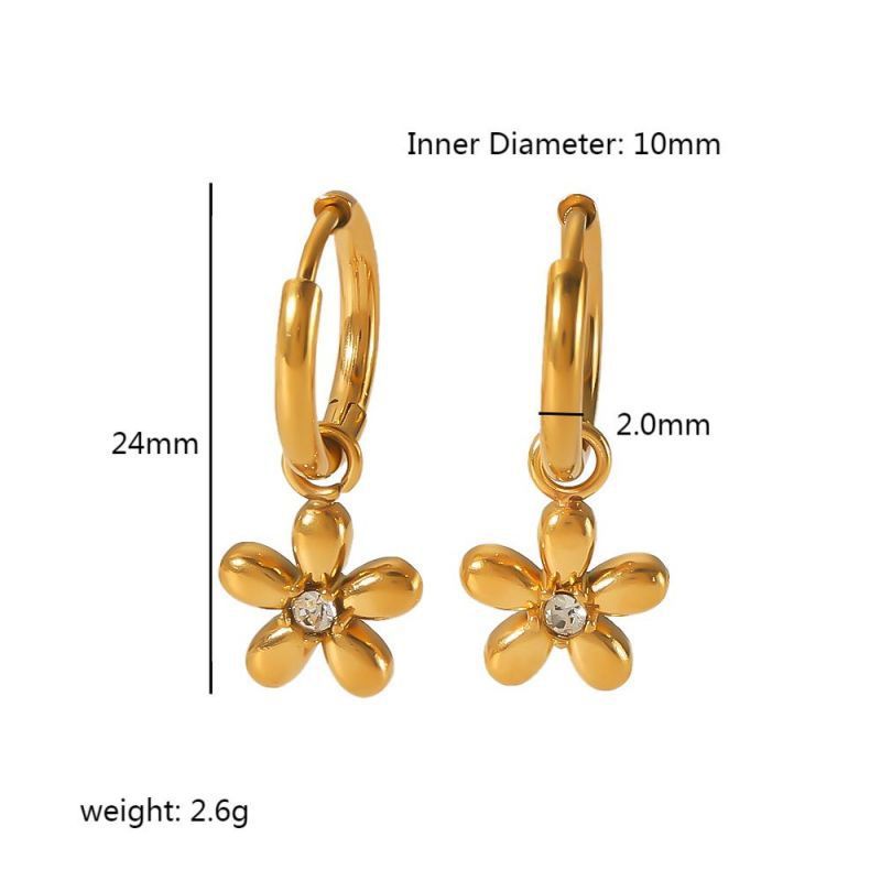 

Elegant Gold Zircon Flower Earrings For Women In Titanium Steel With Geometric Design Style I
