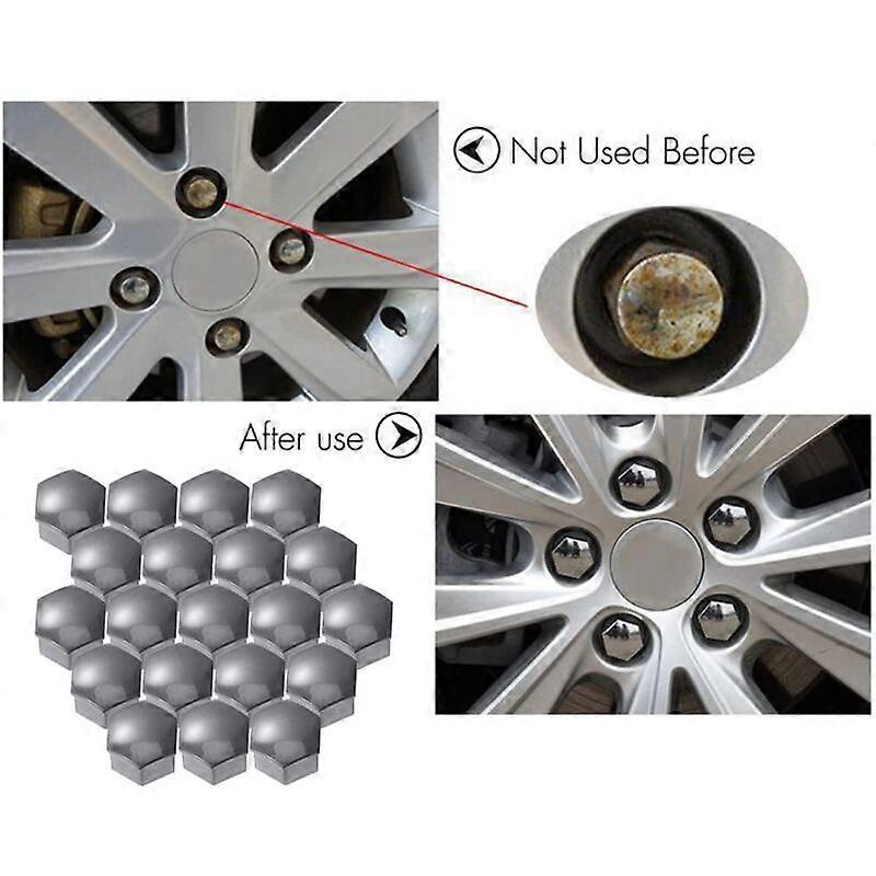 17mm Nut Cover, 20 Pieces 17mm Bolt Nut Covers, Hexagonal Protective Caps for Wheel Nuts, Universal 17mm Bolt Covers (Gray)