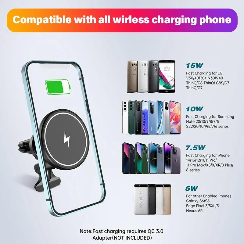 15W Magnetic Wireless Chargers Car Air Vent Stand Phone Holder For Iphone 12 13 14 15 Pro Max Mini Macsafe Fast Charging Station