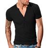 Summer New Men's Casual Henry V-neck Short-sleeved T-shirt Men's Slim-fit Sports Base Shirt Top Men
