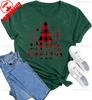 New Year Xmas Gift Merry Christmas Cotton Shirts for Women Merry and Bright Tree Graphic Holiday Printed TShirt Tops Unisex Tee