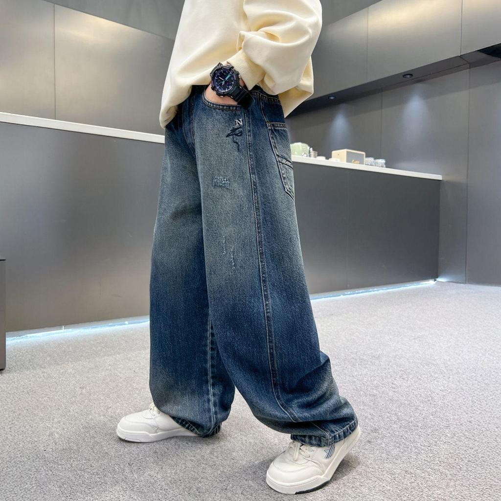Boys' Loose Fit Straight Leg Jeans, 2025 Spring/Autumn Trend