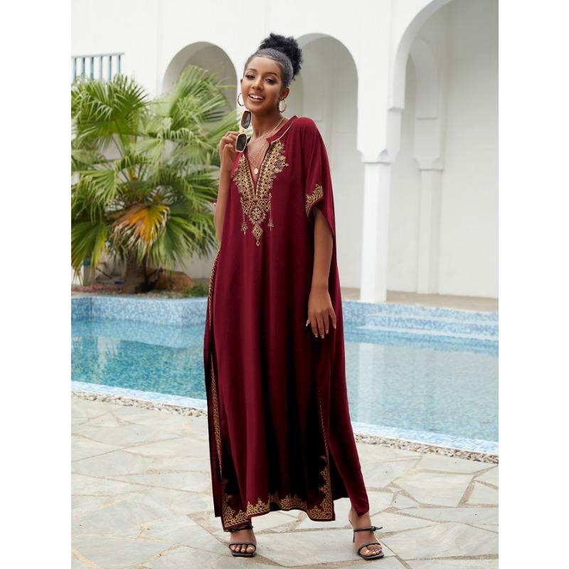 Women's Fashion Summer Spring Flower Pattern Print 1/2 Sleeves V-Neck Loose Waistline Casual Dresses