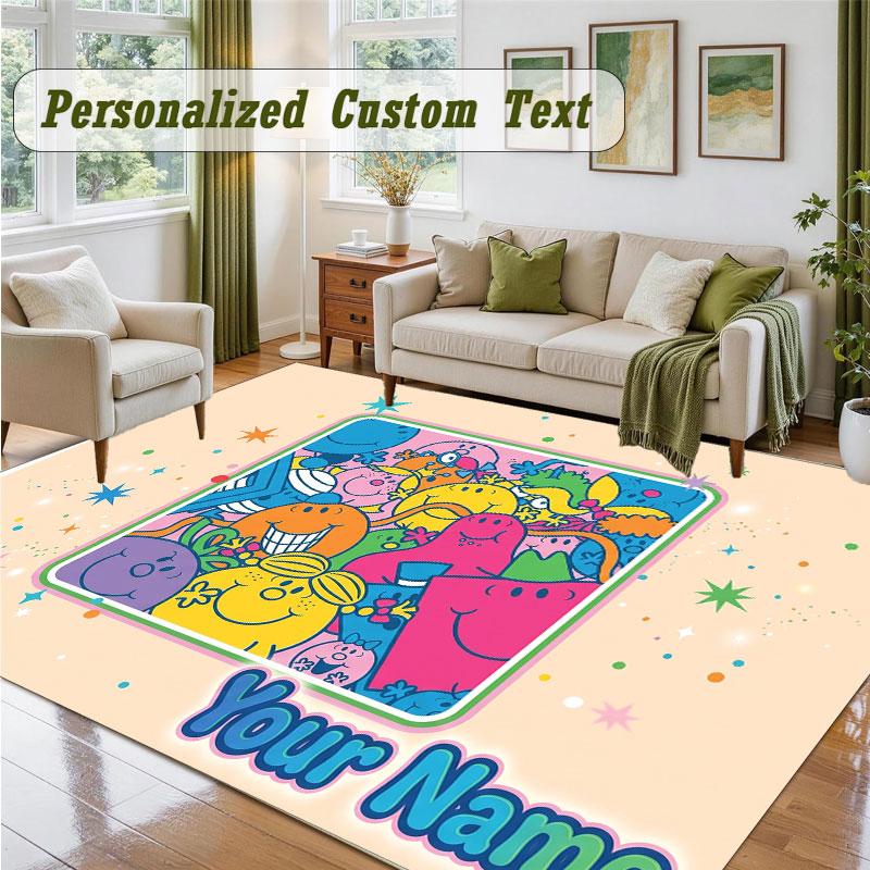 Crystal Velvet Square Rug Custom NameMr. Men & Little Miss Pattern Non Slip Home Floor Decor Rug