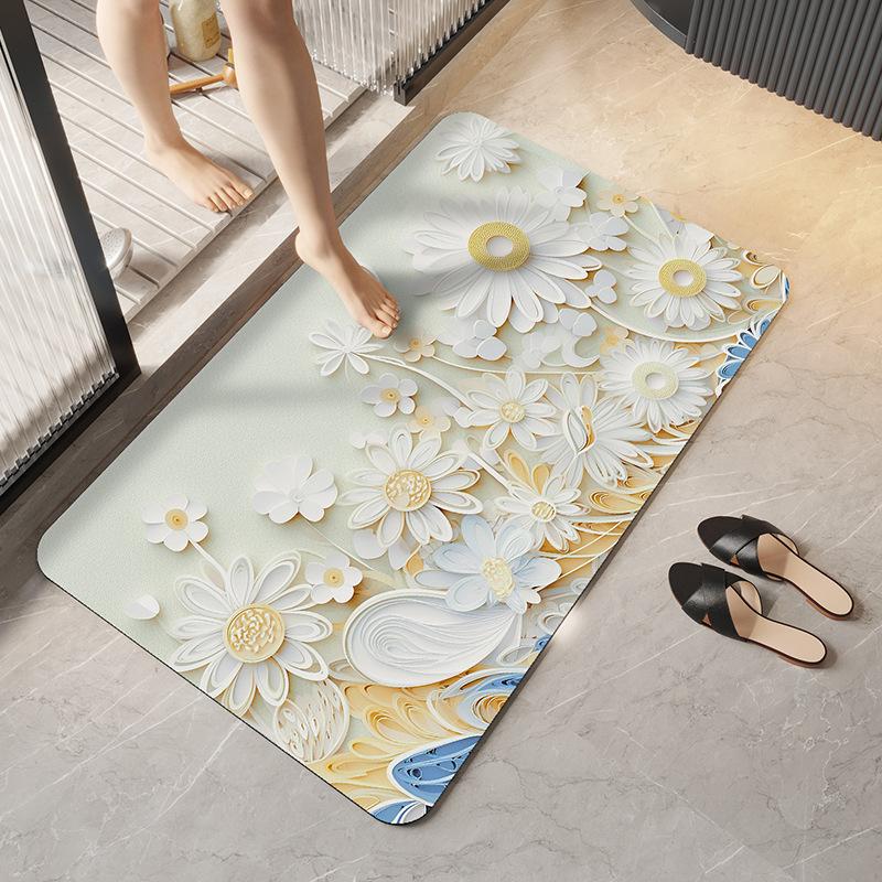 3D Floral Bathroom Floor Mat Household Floor Mat Absorbent Quick Drying Anti Slip Mat