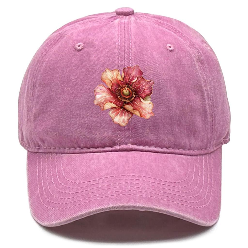 Red Flower Print Snapback Baseball Cap, Mesh Hat Hip Hop Sunshade Sporting Leisure Snapback Baseball Hat