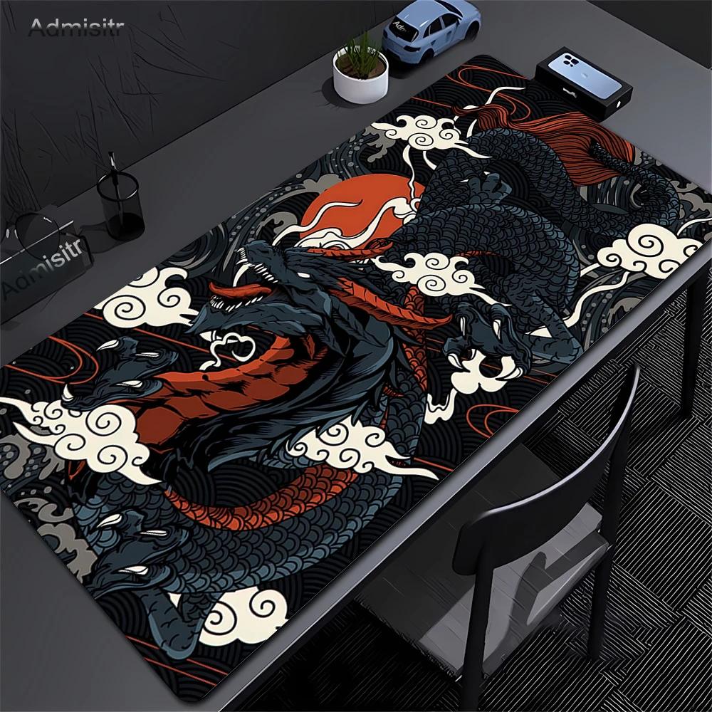 XXL Black and White Dragon Anime Mouse Pad Large Keyboard Lockrand Desktop Game Mat Rubber Nonslip Carpet Convenient Washable 300X800X2MM